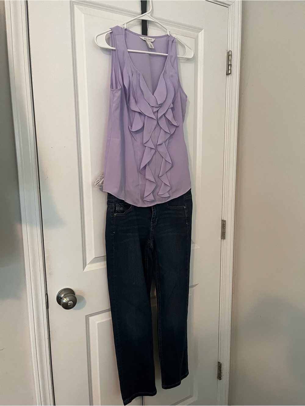 White House Black Market Lavender Ruffle V-Neck Sleeveless Top